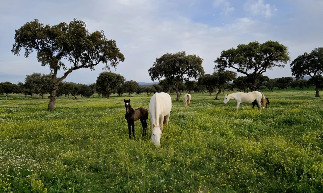 Yegua y crían al aire libre en Yeguada del Arroyo del Lobo